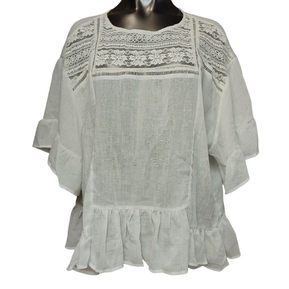 Soieblu Women's White Lacey Flutter Sleeve Top Large - Picture 1 of 4